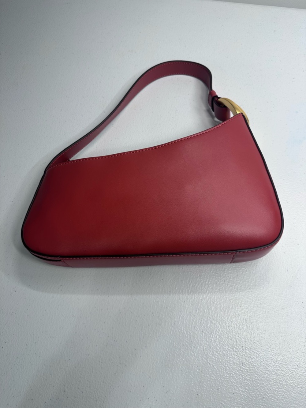 Donna Karan Brick Red Leather Baguette Shoulder Bag Gold Hardware - Picture 5 of 7
